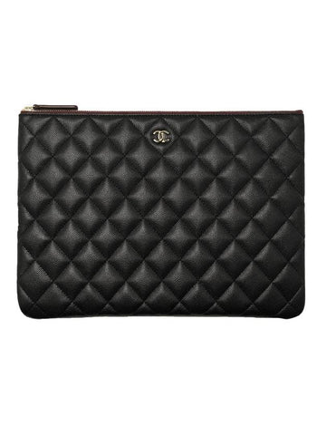 Gold CC Logo Medium Calfskin Clutch Bag Black Chanel