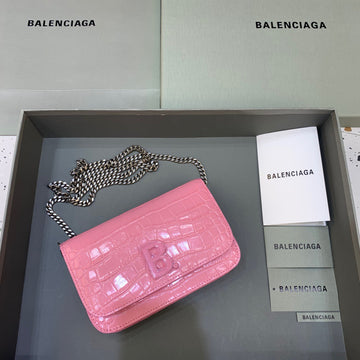 BLN-Ciaga Croc Embossed Patent B Bag With Chain In Pink, For Women,  Bags 7.9in/20Luxe Carry