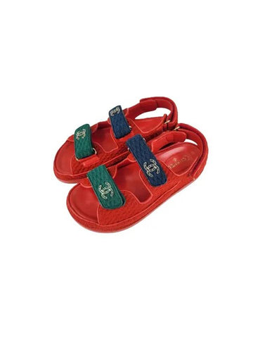 CC Logo Velcro Sandals Red Chanel