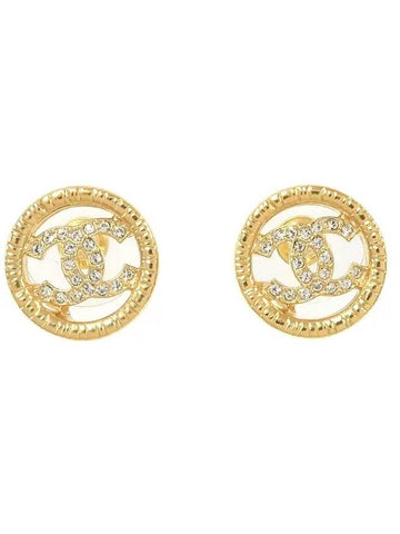 CC Logo Crystal Circle Earrings Gold Chanel