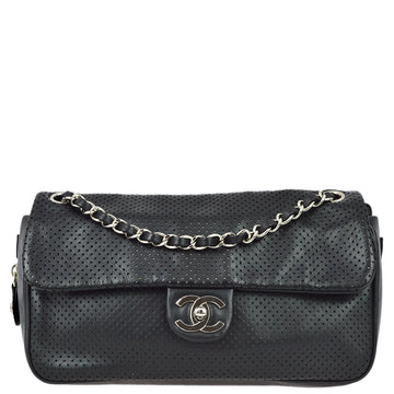 Top Quality Chanel 2008-2009 Black Perforated Lambskin Flap Shoulder Bag