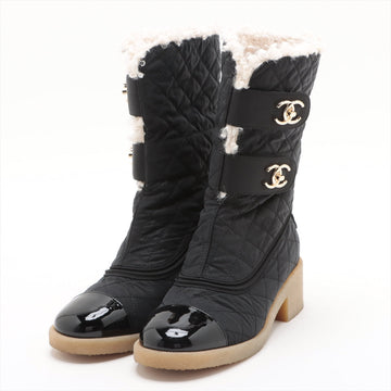 Top Quality Chanel Coco Patent Leather X Fabric Short Boots 36  Black G36702 Double Turn Locks Insol Wool