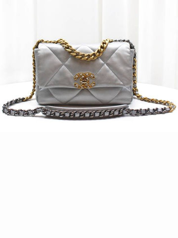 Classic 19 Bag Medium Gold Metallic Silver Chain Flap 30th AS1160 Chanel