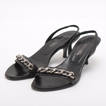 Top Quality Chanel Leather Sandals 36 1/2  Black Chain Slingback