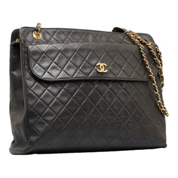 Top Quality Chanel matelasse here mark chain shoulder bag tote black gold lambskin ladies