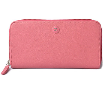 Top Quality Chanel Leather Long Wallet Round Zipper Rose CC Mark