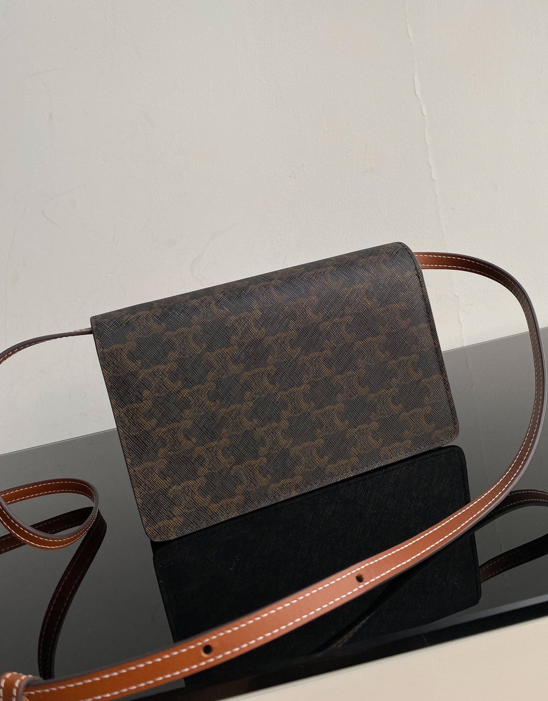 TRIPHOME 20 DOUBLE LAYER MONOGRAM BLACK PATTERN CALFSKIN BAG by Luxe Carry