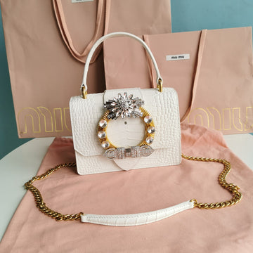 LADY 20 HANDBAG IN CROCODILE PATTERN WHITE CALFSKIN Luxe Carry