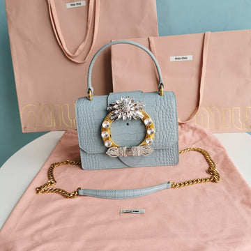 LADY 20 HANDBAG IN CROCODILE PATTERN BLUE MINT CALFSKIN By Luxe Carry