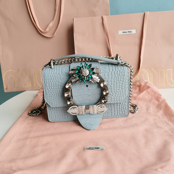 LADY 20 HANDBAG IN CROCODILE PATTERN BLUE PASTEL CALFSKIN Luxe Carry