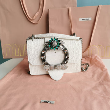 LADY 20 HANDBAG IN CROCODILE PATTERN WHITE CREAM CALFSKIN By Luxe Carry
