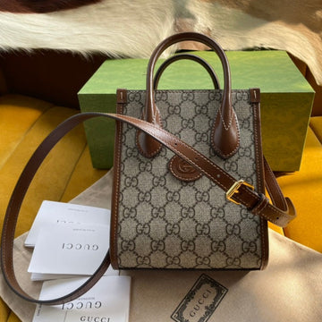 MINI TOTE 20 BAG IN BEIGE CANVAS AND BROWN CALFSKIN Luxe Carry