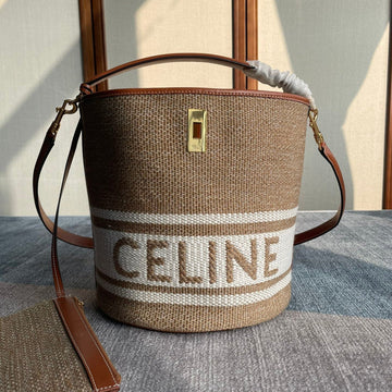 BUCKET 25 IN PRINTED CANVAS BROWN WHITE Luxe Carry Bags