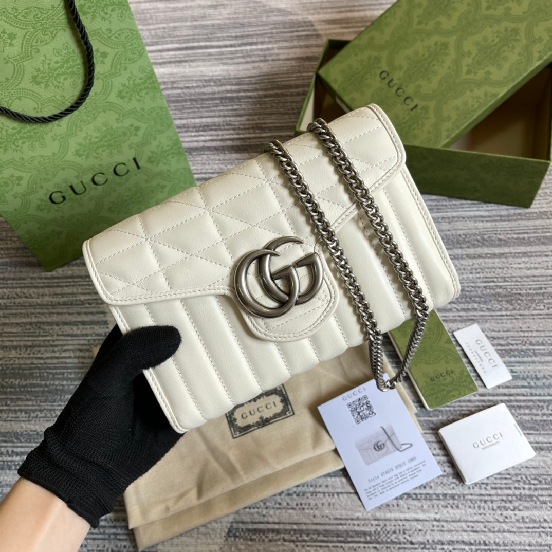 GG MARMONT MINI 20 SHOULDER BAG IN WHITE CALFSKIN Luxe Carry Bags