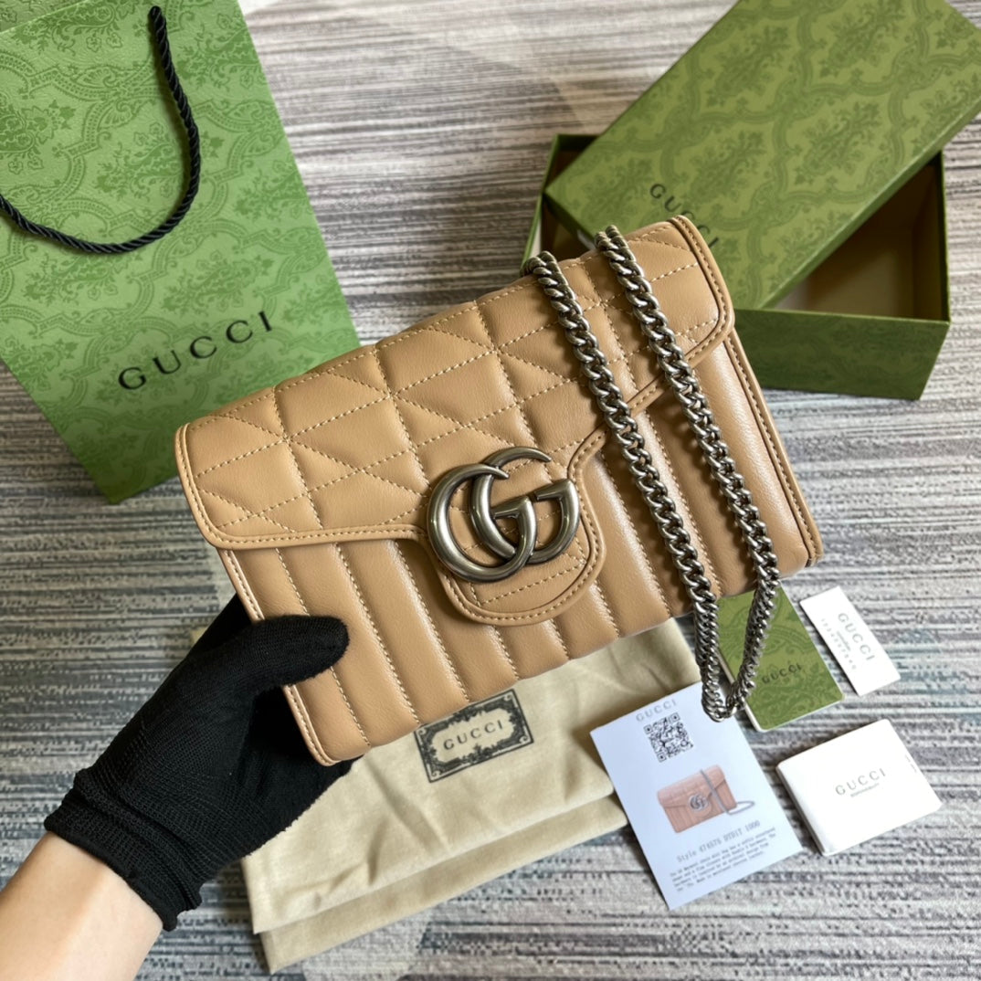 GG MARMONT MINI 20 SHOULDER BAG IN CAMEL BROWN CALFSKIN Luxe Carry