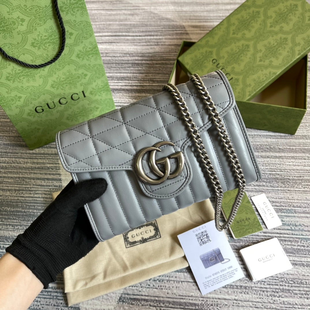 GG MARMONT MINI 20 SHOULDER BAG IN GREY CALFSKIN Luxe Carry