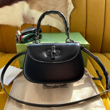 BAMBOO TOP HANDLE BAG 21 IN BLACK CALFSKIN Luxe Carry Bags