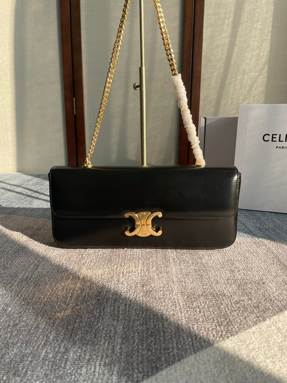 CHAIN SHOULDER BAG CLAUDE 33 IN BLACK CALFSKIN GOLD HARDWARE by Luxe Carry