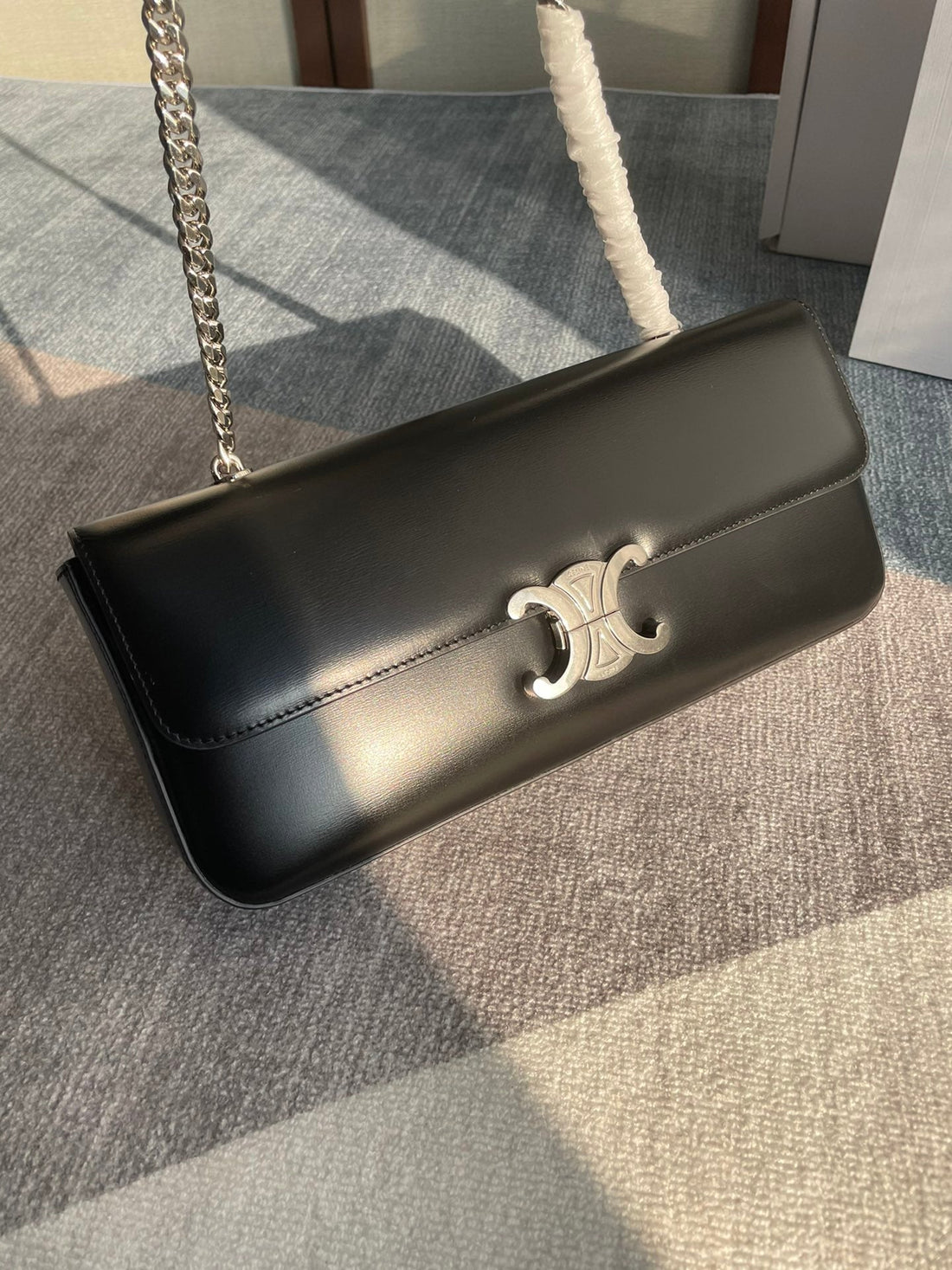 CHAIN SHOULDER BAG CLAUDE 33 IN BLACK CALFSKIN SILVER HARDWARE by Luxe Carry