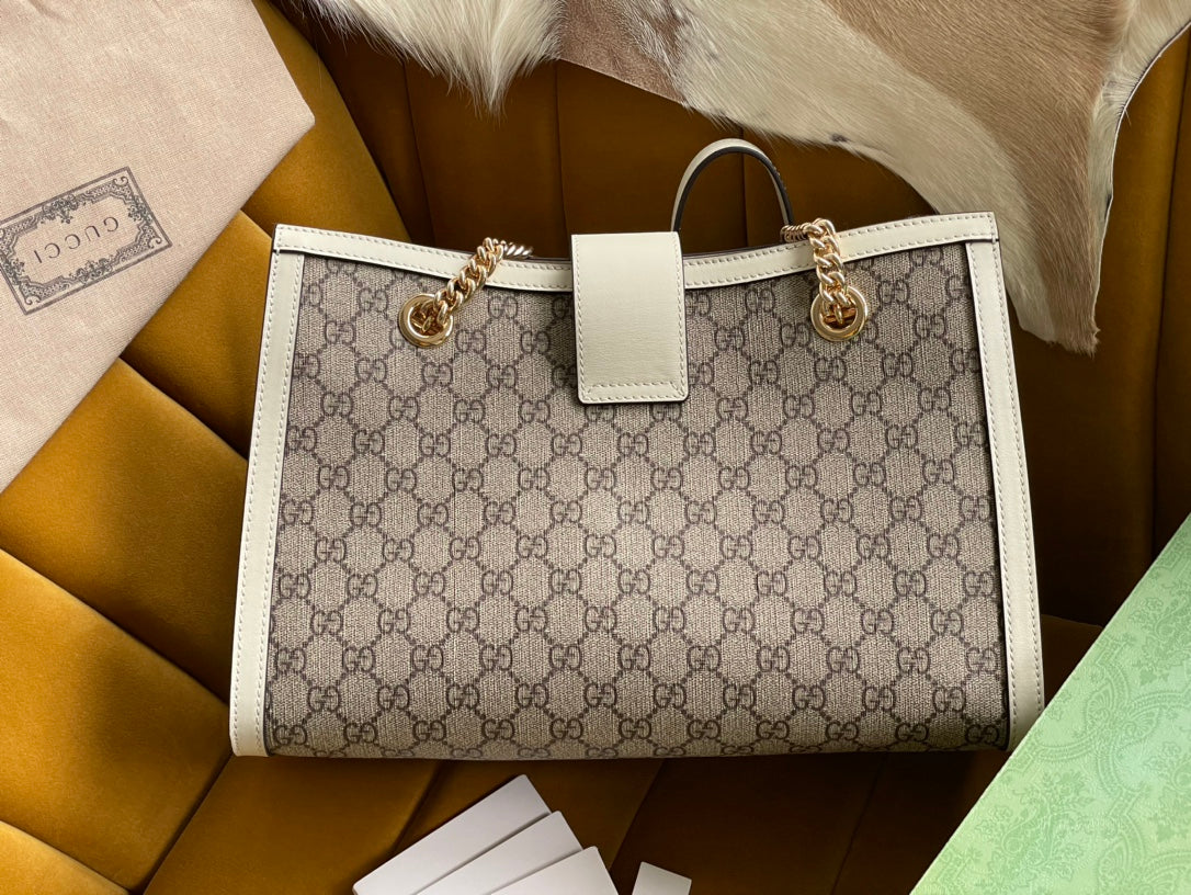 GG PADLOCK LARGE 35 SHOULDER BAG BEIGE CANVAS AND WHITE CALFSKIN Luxe Carry Bags