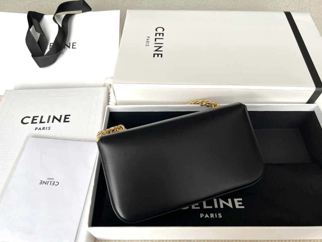 TRIPHOME 20 BLACK COWHIDE LEATHER CHAIN STRAP BAG Luxe Carry Bags