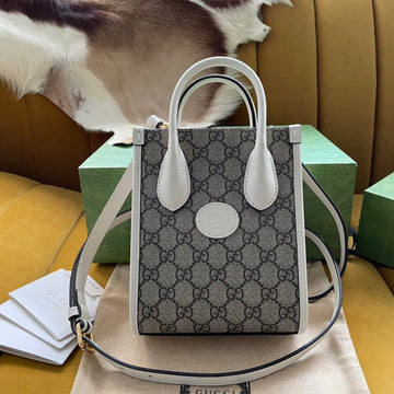 MINI TOTE 20 BAG IN BEIGE CANVAS AND WHITE CALFSKIN by Luxe Carry