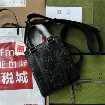 EMBOSSED TOTE BAG 20 IN BLACK CALFSKIN Luxe Carry
