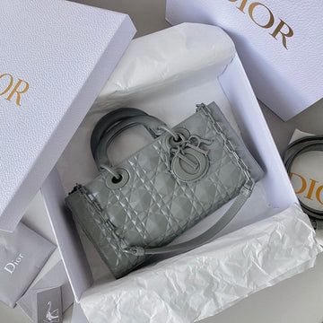 MEDIUM D-JOY BAG 26 IN GREY CALFSKIN Luxe Carry