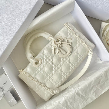 MEDIUM D-JOY BAG 26 IN WHITE CALFSKIN Luxe Carry Bags