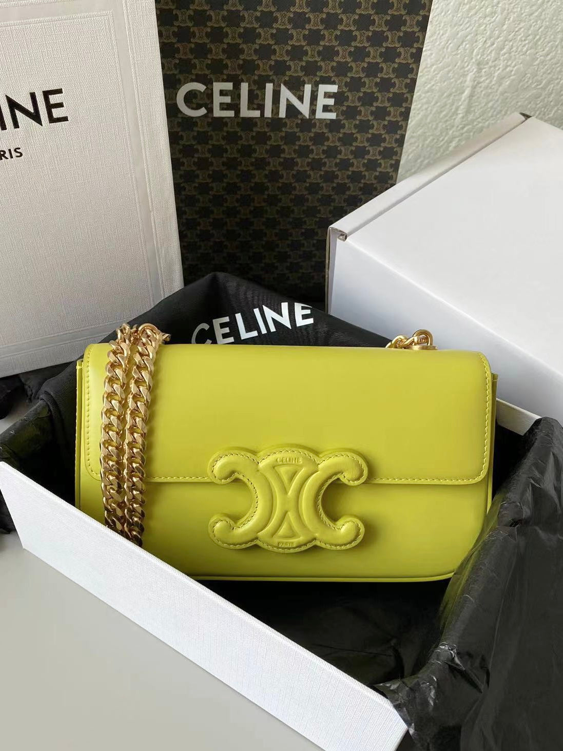 20 CHAIN EMBOSSED ARMPIT BAG CHARTRE YELLOW CALFSKIN by Luxe Carry