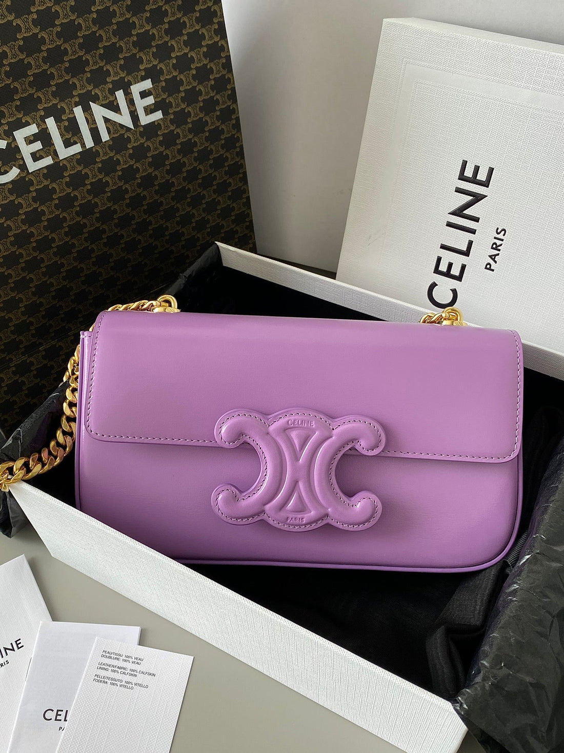 20 CHAIN EMBOSSED ARMPIT BAG PURPLE CALFSKIN Luxe Carry Bags