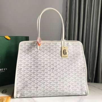 HARDY PM BAG 40 IN WHITE GOYARDINE CANVAS AND TAURILLON LEATHER TRIM Luxe Carry Bags