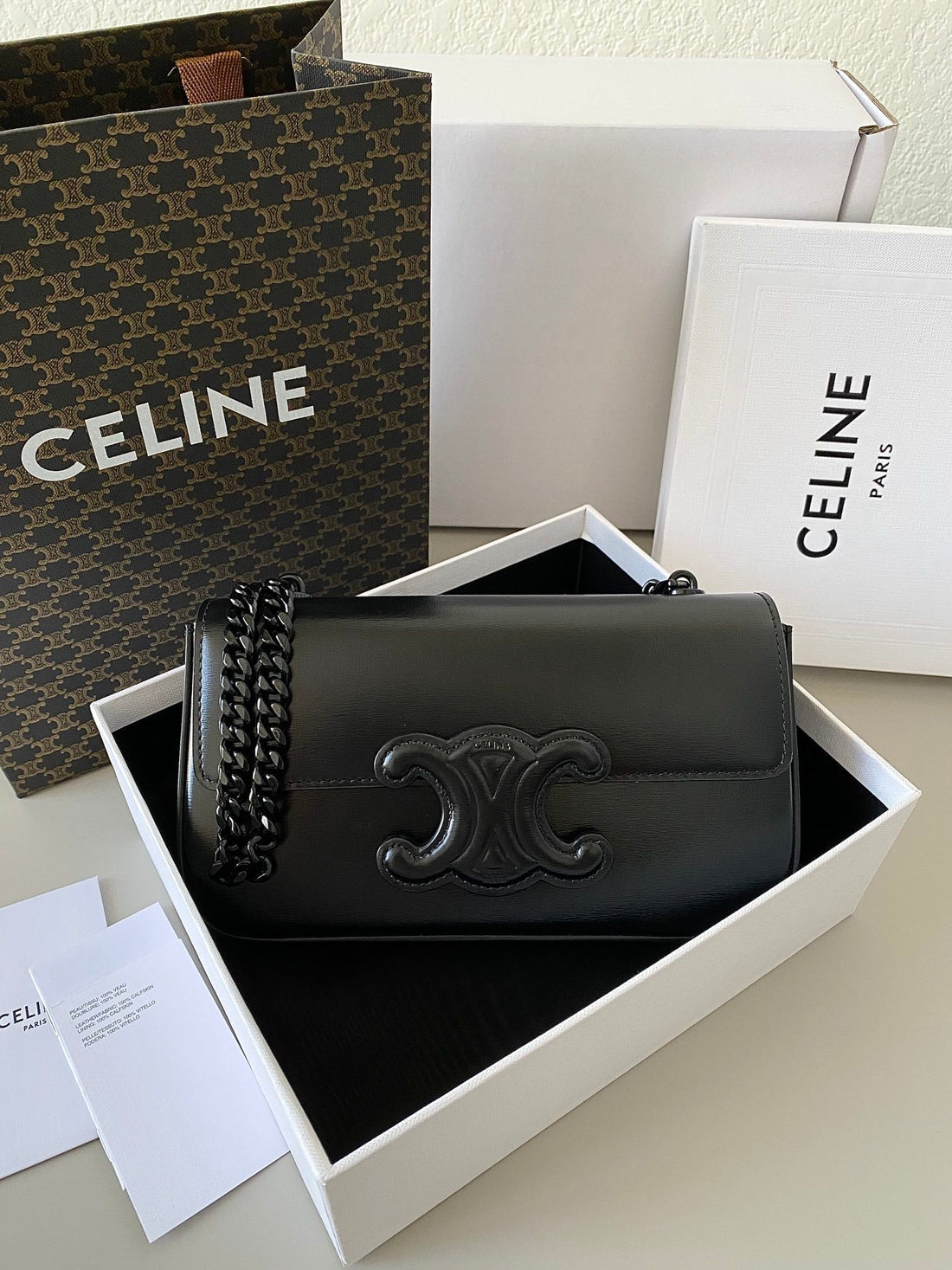 20 CHAIN EMBOSSED ARMPIT BAG FULL BLACK CALFSKIN by Luxe Carry