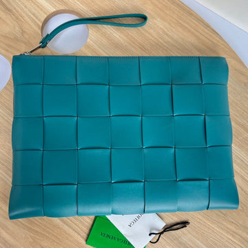 LARGE CASSETTE POUCH 35 IN LAGOON BLUE CALFSKIN by Luxe Carry