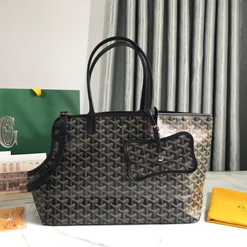 CHIEN GRIS BAG 33 IN BLACK GOYARDINE CANVAS AND TAN CALFSKIN TRIM Luxe Carry Bags