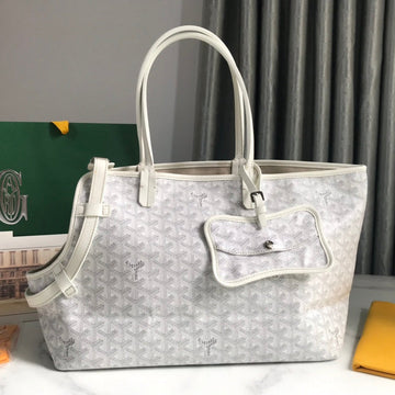 CHIEN GRIS BAG 33 IN WHITE GOYARDINE CANVAS AND TAN CALFSKIN TRIM Luxe Carry
