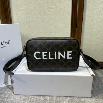 MEDIUM MESSENGER BAG 23 IN BLACK TRIOMPHE CANVAS WITH CELINE PRINT Luxe Carry