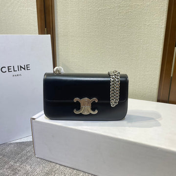 CHAIN EMBOSSED ARMPIT BAG 20 IN BLACK CALFSKIN SILVER HARDWARE Luxe Carry Bags