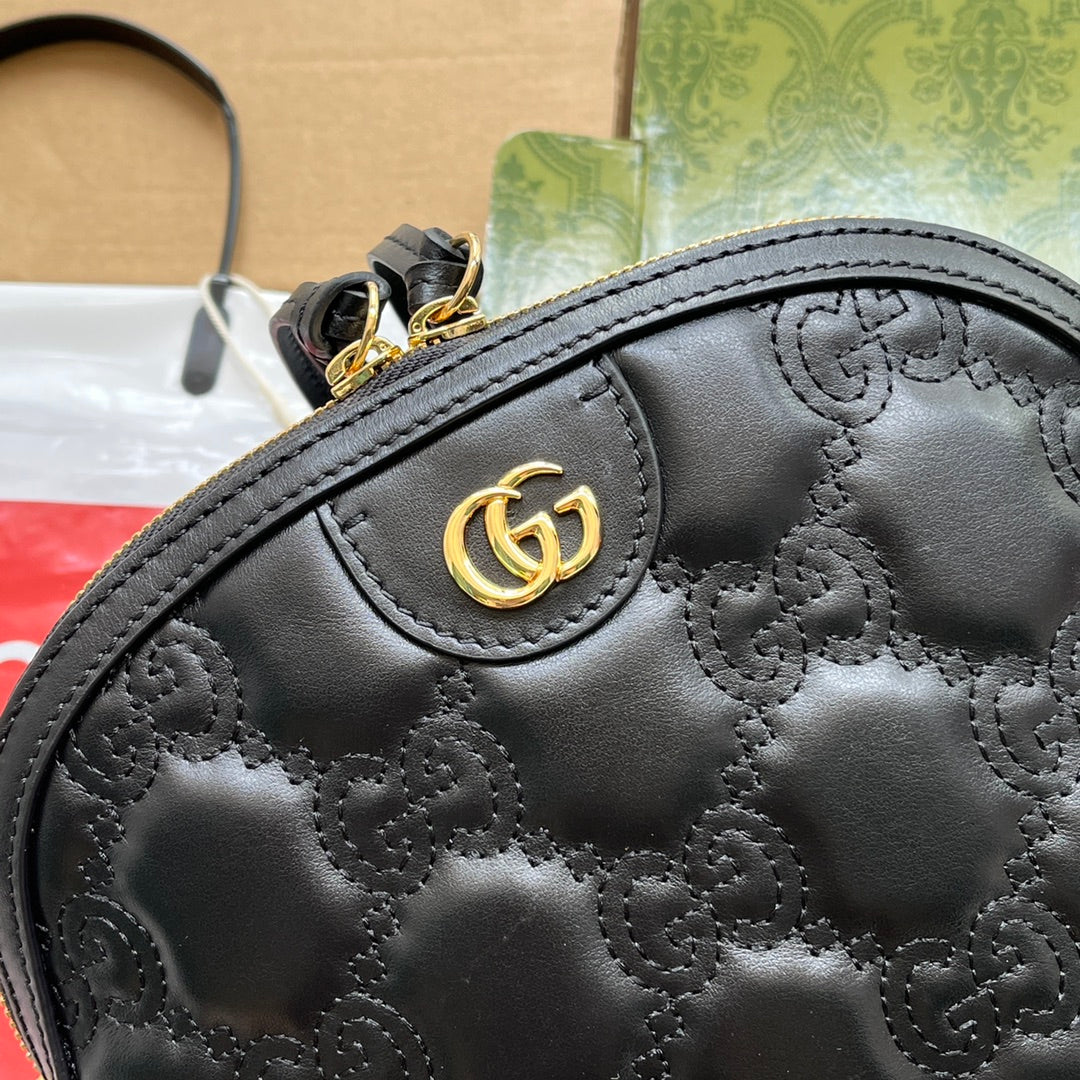 MATELASSÉ LEATHER SHOULDER BAG 23 IN BLACK EMBOSSED CALFSKIN GOLD HARDWARE by Luxe Carry