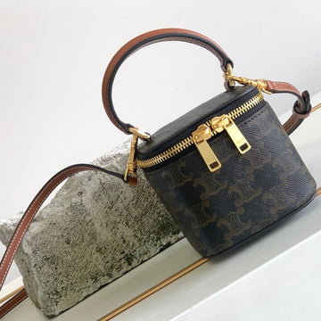 TRIOMPHE 9 CALFSKIN BLACK PATTERN BOX BAG Luxe Carry