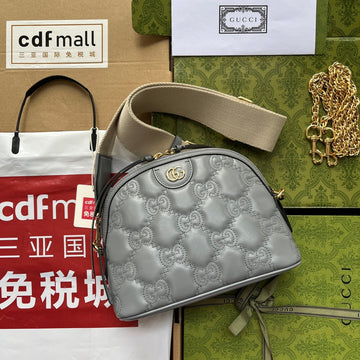 MATELASSÉ LEATHER SHOULDER BAG 23 IN GRAY EMBOSSED CALFSKIN GOLD HARDWARE Luxe Carry