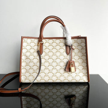 TRIPHOME CABAS 35 WHITE CREAM CALFSKIN TOTE Luxe Carry Bags