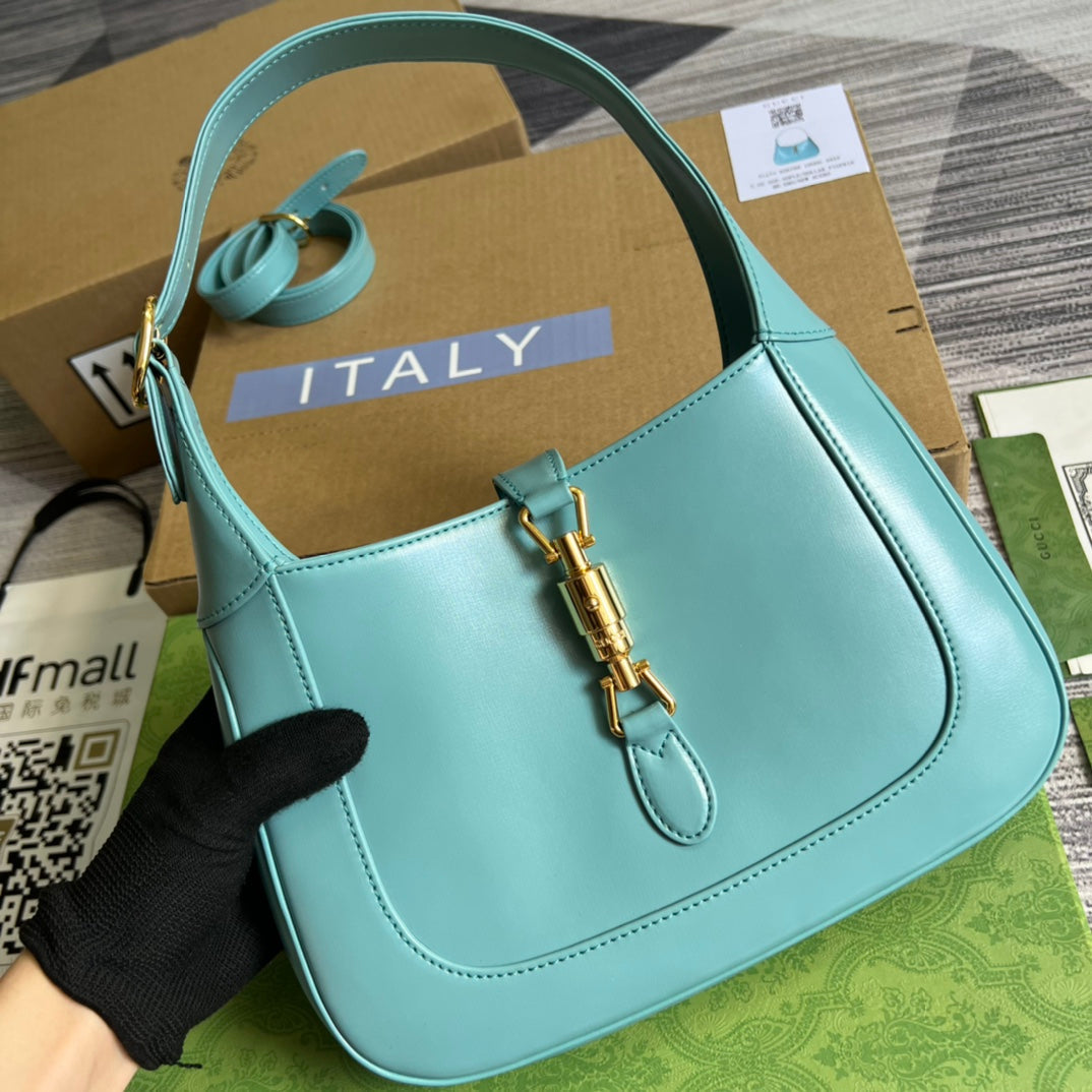 GG JACKIE SMALL 28 SHOULDER BAG IN BLUE PASTEL CALFSKIN Luxe Carry Bags