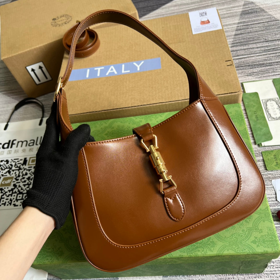 GG JACKIE SMALL 28 SHOULDER BAG IN CINNAMON BROWN CALFSKIN Luxe Carry Bags