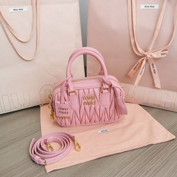 ARCADIE MATELASSÉ NAPPA SMALL BAG 19 IN FLAMINGO PINK LAMBSKIN GOLD HARDWARE By Luxe Carry