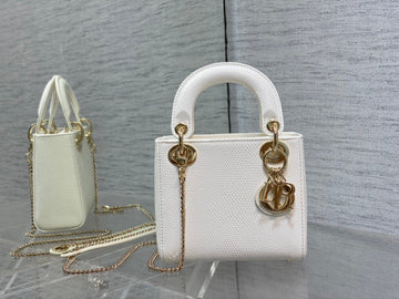 MINI LADY 17 BAG IN WHITE EMBOSSED LAMBSKIN WITH GOLDEN CLASP Luxe Carry Bags