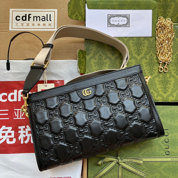 MATELASSÉ SHOULDER BAG 32 IN BLACK EMBOSSED CALFSKIN GOLD HARDWARE by Luxe Carry