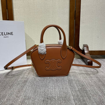 TRIOMPHE TOP HANDLE BAG 20 IN BRONZE BROWN CALFSKIN by Luxe Carry