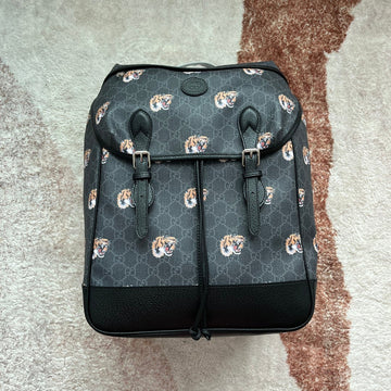 TIGER PRINT MEDIUM BACKPACK 43 IN BLACK CANVAS AND LEATHER TRIM by Luxe Carry