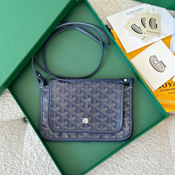 PLUMET POCKET WALLET 20 IN NAVY BLUE GOYARDINE CANVAS AND LAMBSKIN TRIM by Luxe Carry